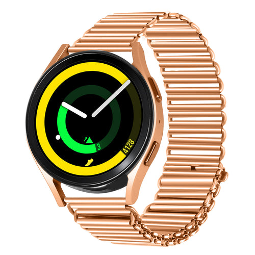 Steel Loop Strap, rose gold, on a watch, 3/4 front view