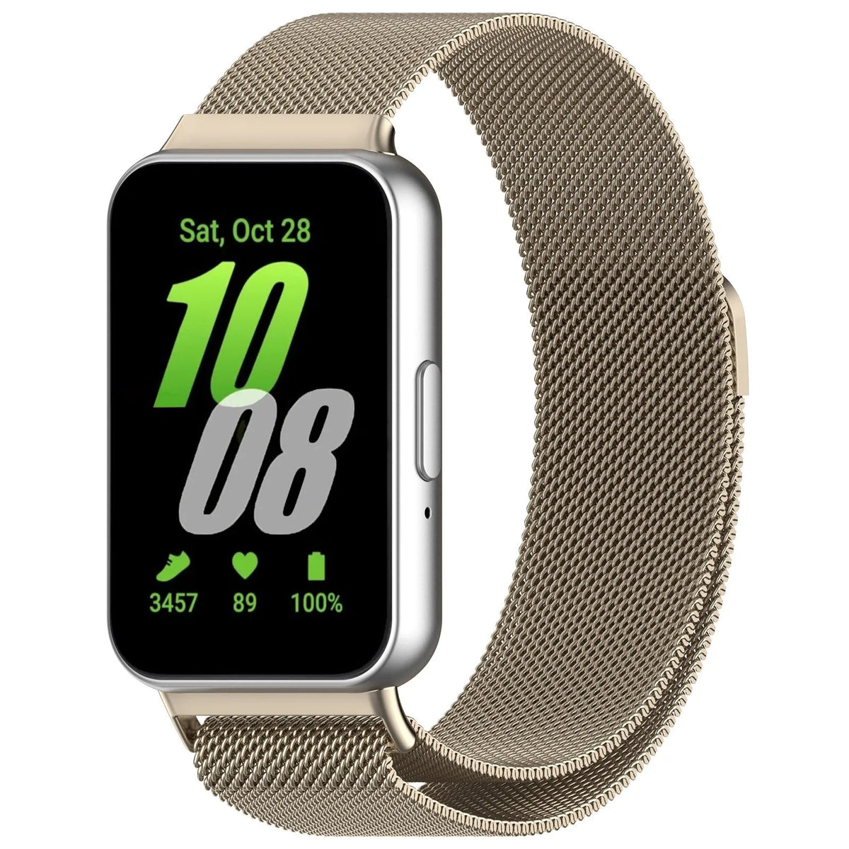 Milanese Strap, starlight, on a watch, 3/4 front view