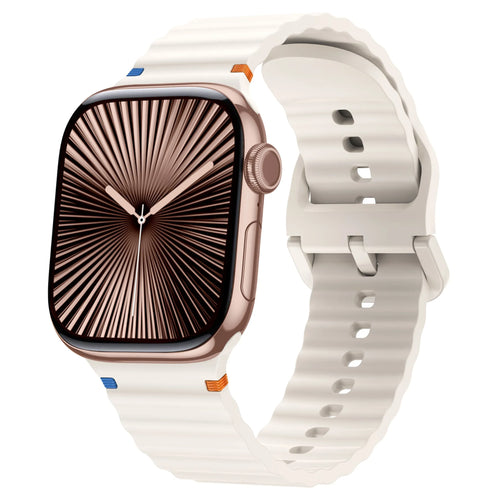 Wave Silicone Strap, starlight, on a watch, 3/4 front view