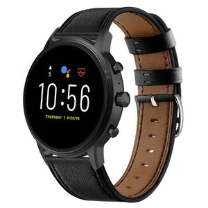 Modern Leather Strap, black, on a watch, 3/4 front view