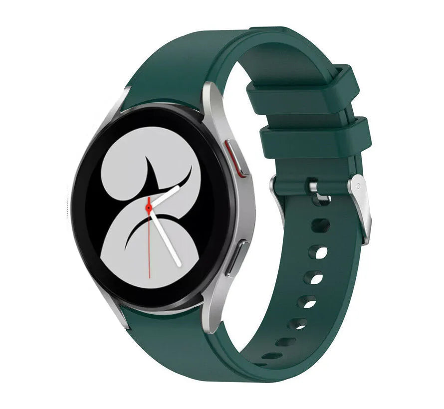 Silicone Strap 'Perfect Fit', dark green, on a watch, 3/4 front view
