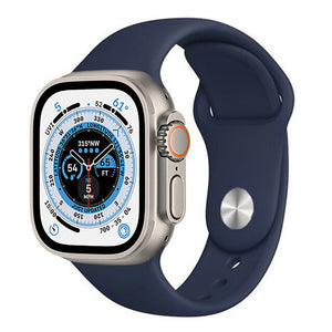 Silicone Strap, blue, on a watch, 3/4 front view