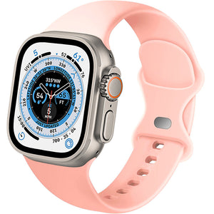 Silicone Strap, light pink, on a watch, 3/4 front view