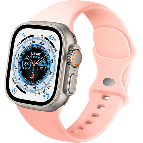 Silicone Strap, light pink, on a watch, 3/4 front view