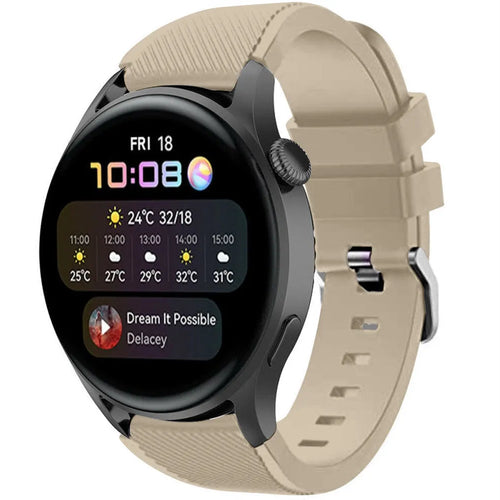 Twill Silicone Strap, beige, on a watch, 3/4 front view