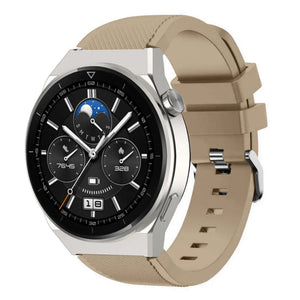 Twill Silicone Strap, beige, on a watch, 3/4 front view