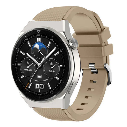 Twill Silicone Strap, beige, on a watch, 3/4 front view
