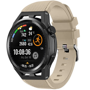 Twill Silicone Strap, beige, on a watch, 3/4 front view