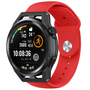 Silicone Sport Strap, red, on a watch, 3/4 front view