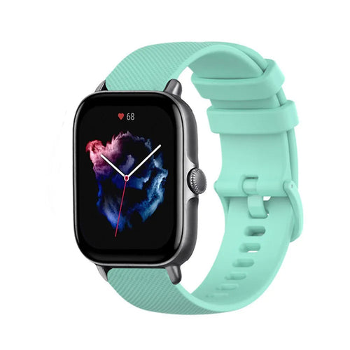 Premium Silicone Strap, aqua, on a watch, 3/4 front view
