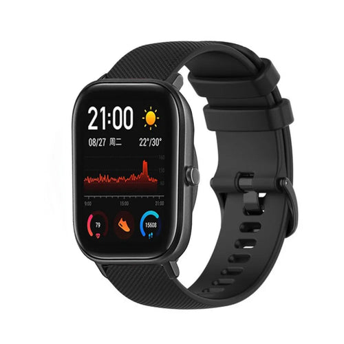 Premium Silicone Strap, black, on a watch, 3/4 front view