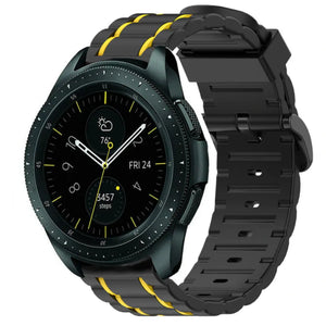 Silicone Strap 'Tough', black/yellow, on a watch, 3/4 front view
