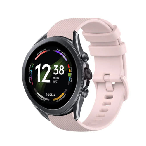 Premium Silicone Strap, pink, on a watch, 3/4 front view
