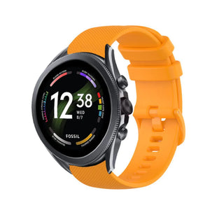 Premium Silicone Strap, orange, on a watch, 3/4 front view