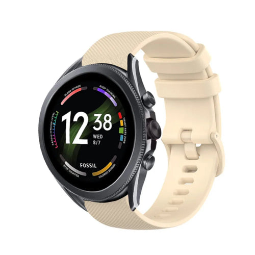 Premium Silicone Strap, beige, on a watch, 3/4 front view