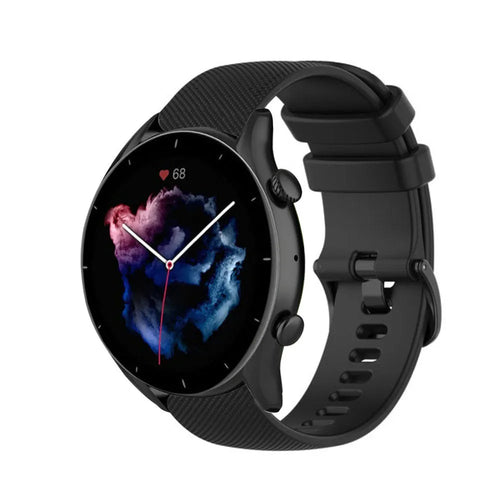 Premium Silicone Strap, black, on a watch, 3/4 front view