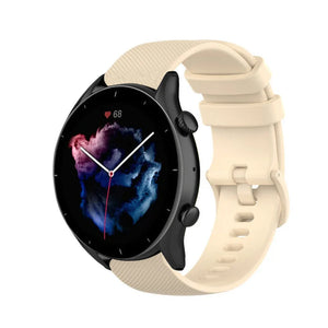 Premium Silicone Strap, beige, on a watch, 3/4 front view