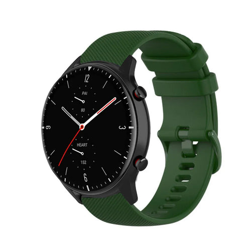 Premium Silicone Strap, army green, on a watch, 3/4 front view