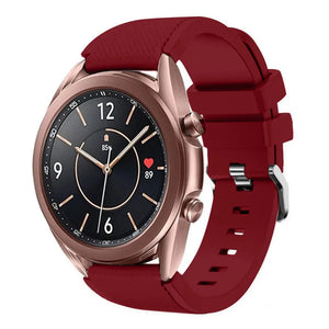 Twill Silicone Strap, burgundy, on a watch, 3/4 front view