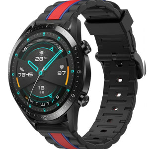 Silicone Special Edition Strap, black/red, on a watch, 3/4 front view