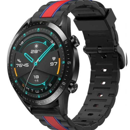 Silicone Special Edition Strap, black/red, on a watch, 3/4 front view