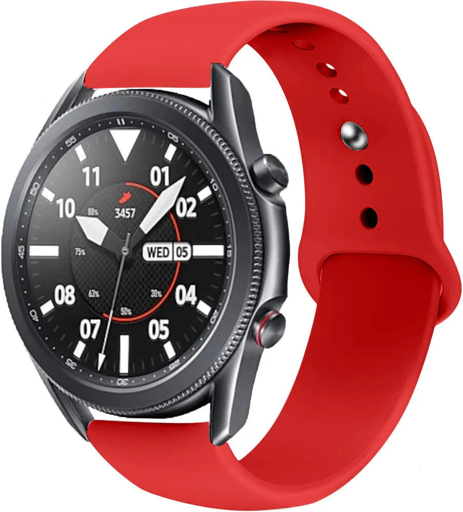 Silicone Sport Strap, red, on a watch, 3/4 front view