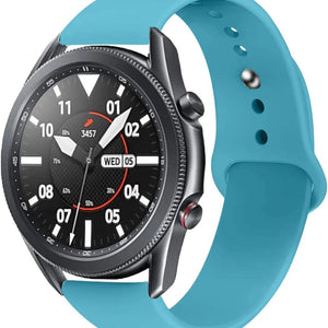 Silicone Sport Strap, light blue, on a watch, 3/4 front view