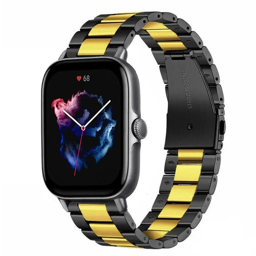 Steel Strap, black/gold, on a watch, 3/4 front view