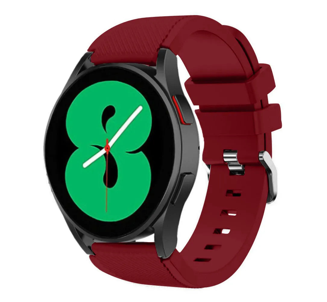 Twill Silicone Strap, burgundy, on a watch, 3/4 front view