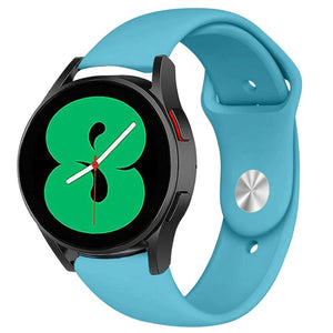 Silicone Sport Strap, light blue, on a watch, 3/4 front view
