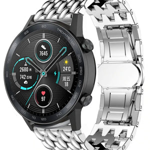 Steel Dragon Strap, silver, on a watch, 3/4 front view