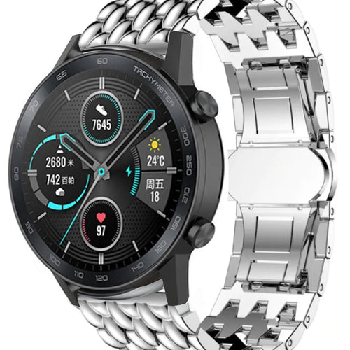 Steel Dragon Strap, silver, on a watch, 3/4 front view