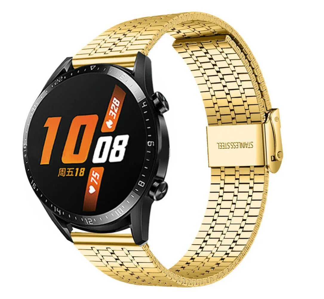Fine Steel Strap, gold, on a watch, 3/4 front view