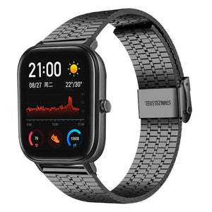 Fine Steel Strap, black, on a watch, 3/4 front view