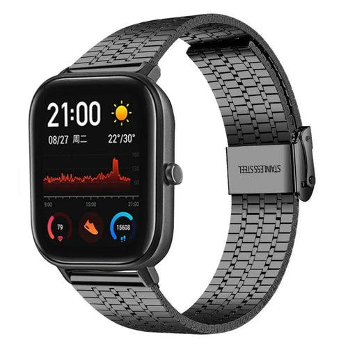 Fine Steel Strap, black, on a watch, 3/4 front view