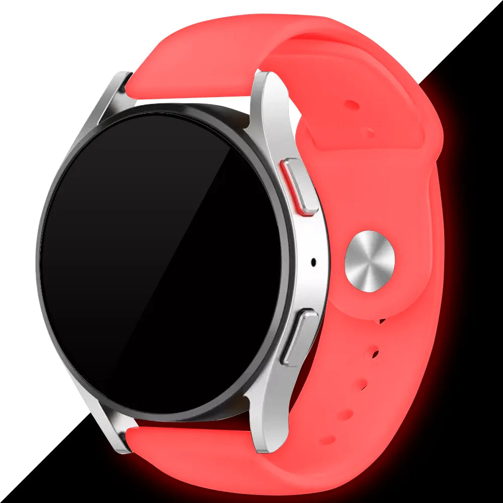 Silicone Glow in the Dark Strap, red, on a watch, 3/4 front view