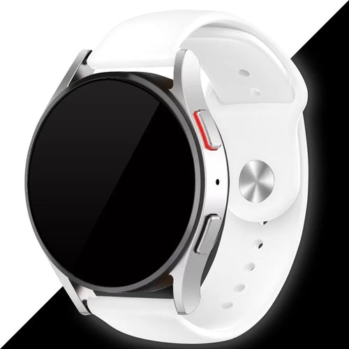 Silicone Glow in the Dark Strap, white, on a watch, 3/4 front view