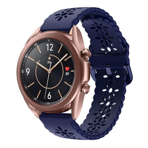 Patterned Silicone Strap, dark blue, on a watch, 3/4 front view