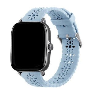 Patterned Silicone Strap, mist blue, on a watch, 3/4 front view