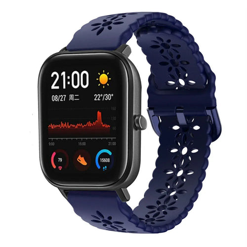 Patterned Silicone Strap, dark blue, on a watch, 3/4 front view