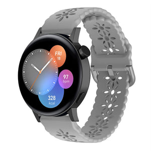 Patterned Silicone Strap, grey, on a watch, 3/4 front view