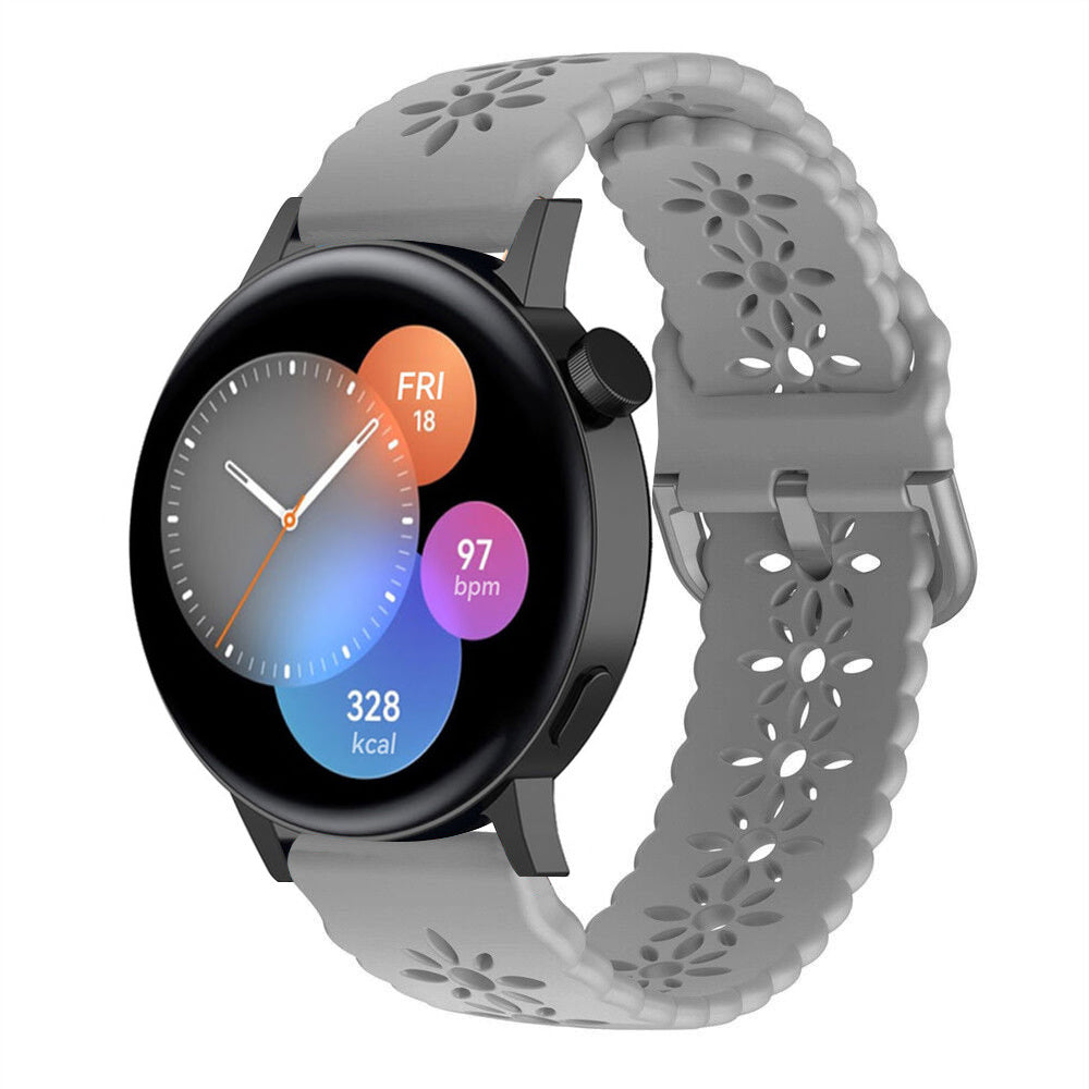 Patterned Silicone Strap, grey, on a watch, 3/4 front view