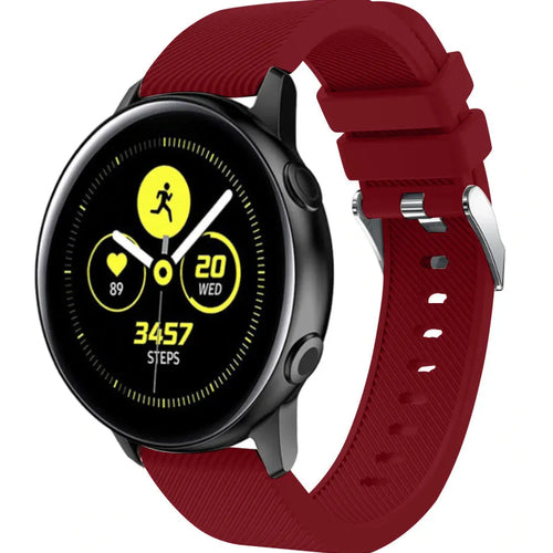 Twill Silicone Strap, burgundy, on a watch, 3/4 front view