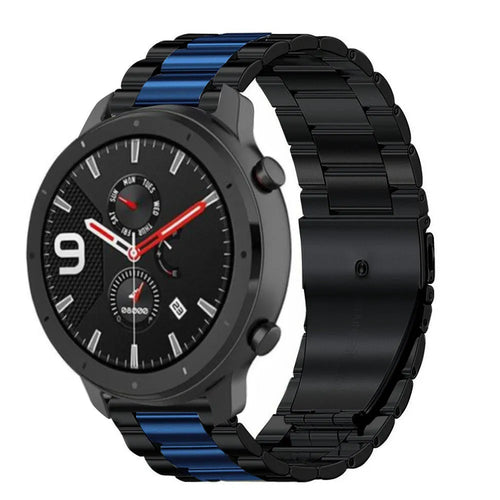 Steel Strap, black/blue, on a watch, 3/4 front view