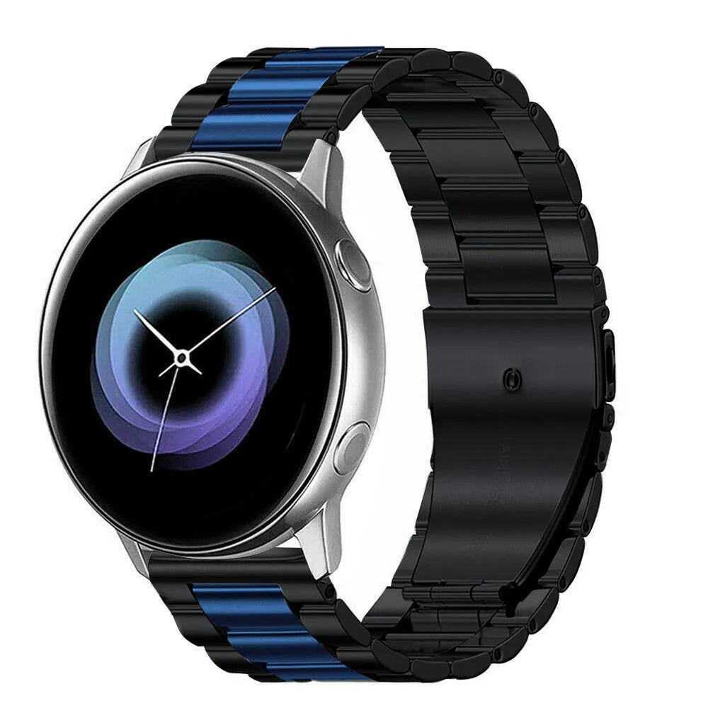 Steel Strap, black/blue, on a watch, 3/4 front view