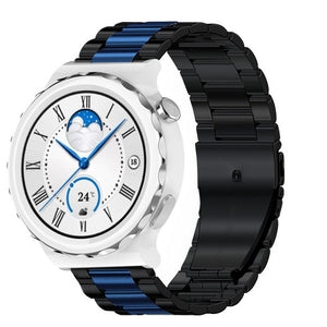 Steel Strap, black/blue, on a watch, 3/4 front view