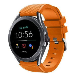 Twill Silicone Strap, orange, on a watch, 3/4 front view