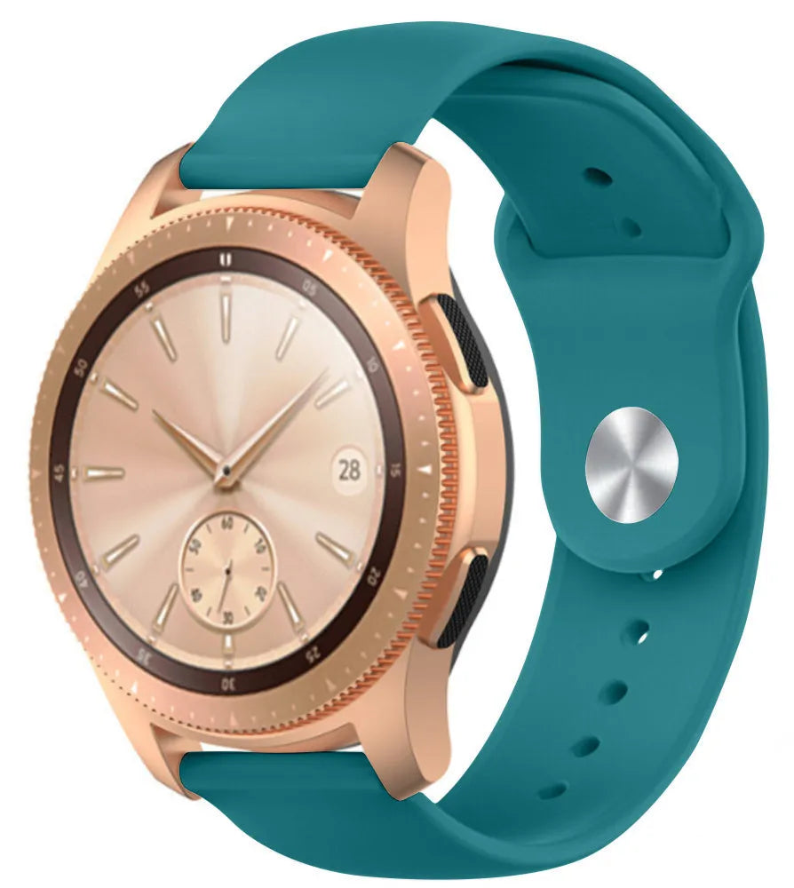 Silicone Sport Strap, green-blue, on a watch, 3/4 front view