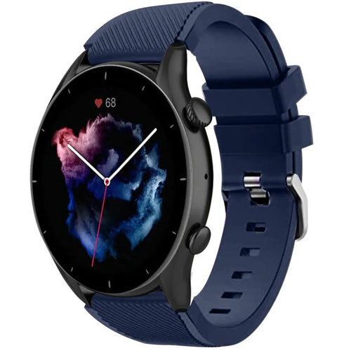 Twill Silicone Strap, dark blue, on a watch, 3/4 front view