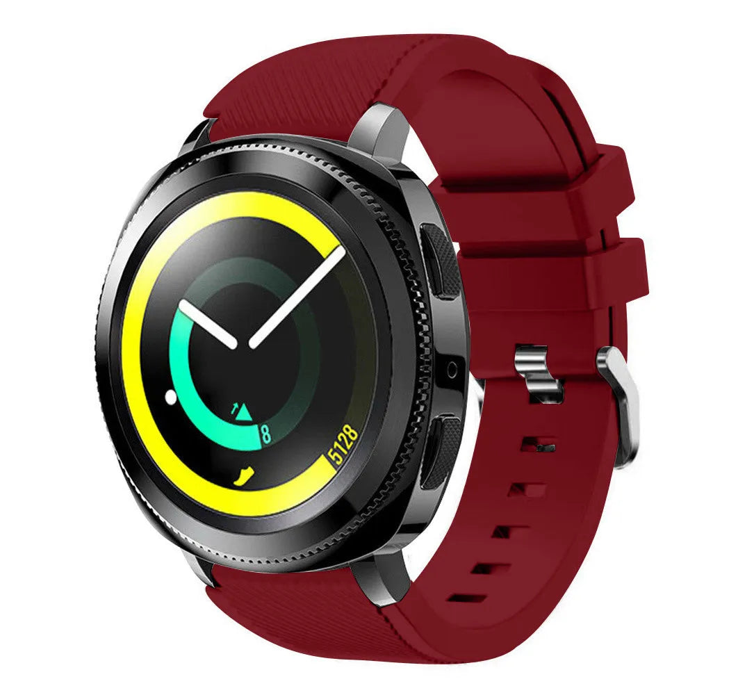 Twill Silicone Strap, burgundy, on a watch, 3/4 front view